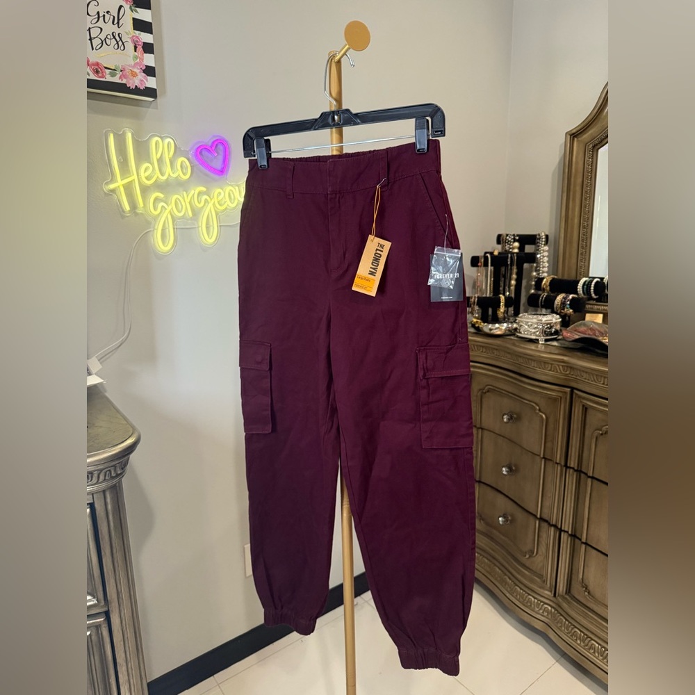 Forever 21 Red Cargo Pants Utilitarian Style